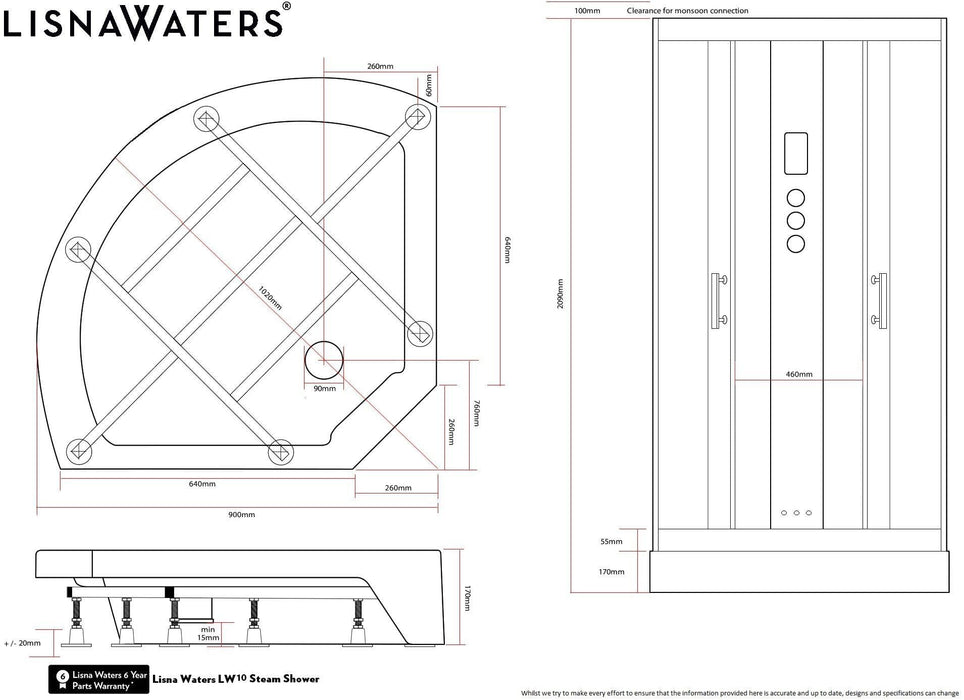 LW10 White Quadrant Steam Shower Enclosure (900mm x 900mm)