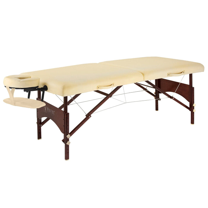 Master Massage 70cm Price Competitive Argo Portable Massage Table Package in Cream w/ Walnut Legs