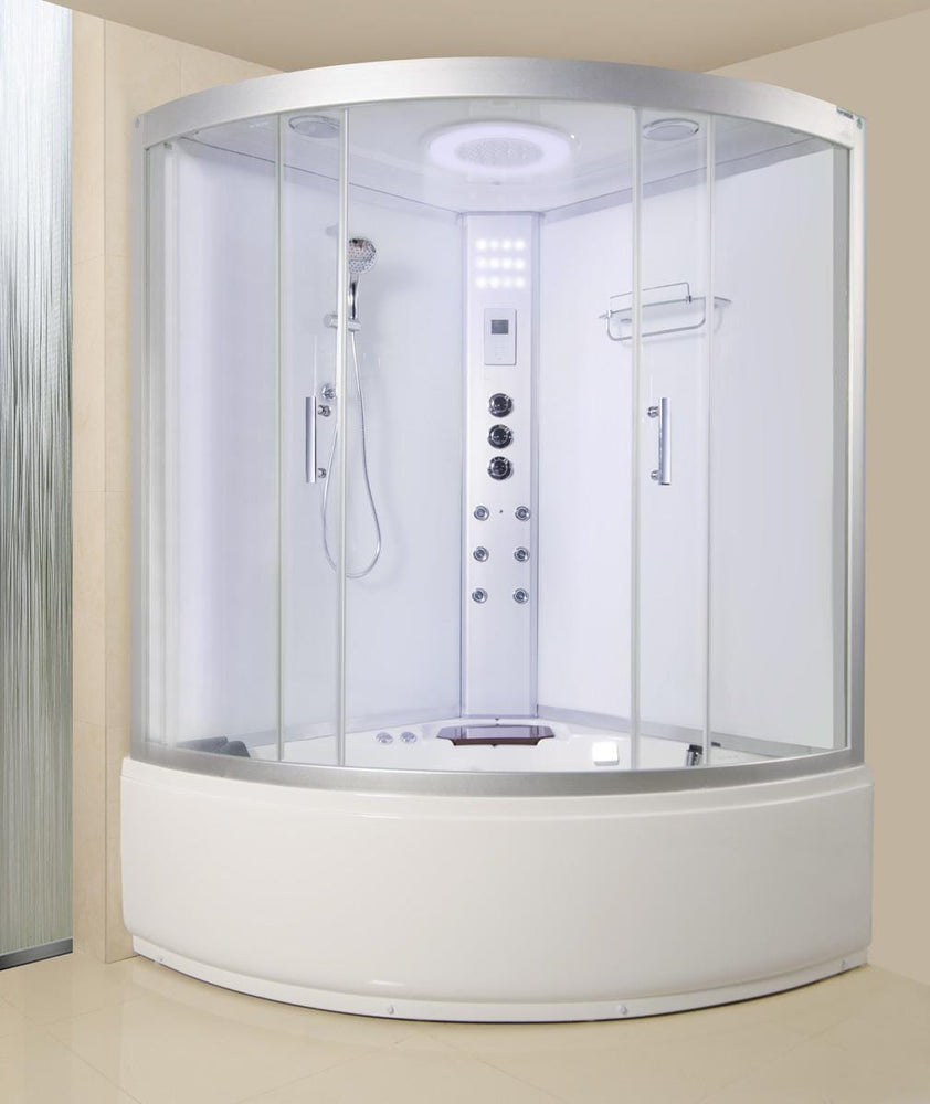 LWST White Corner Steam Shower Whirlpool and Airspa Bath 1350mm x 1350mm