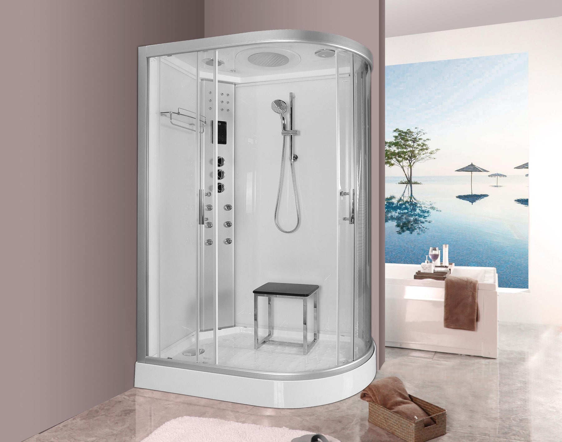 LW18 Left Handed White Offset Quadrant Enclosure & Steam Shower Cabin (1200 x 800)