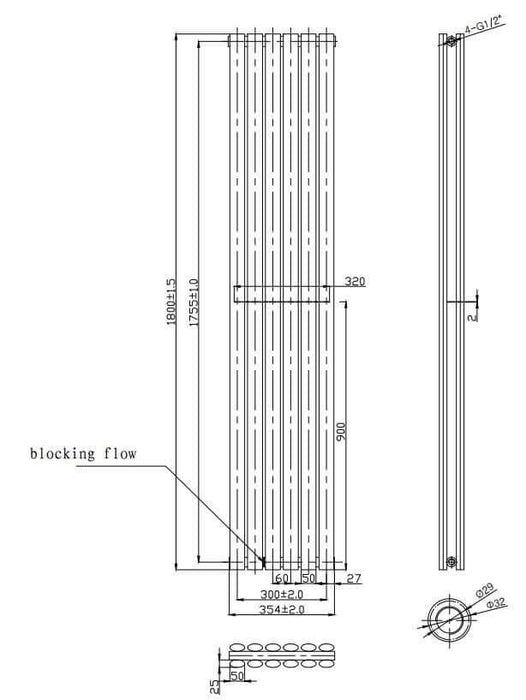 Beverly White Vertical Designer Radiator: 1800mm x 354mm - Double Panel Column