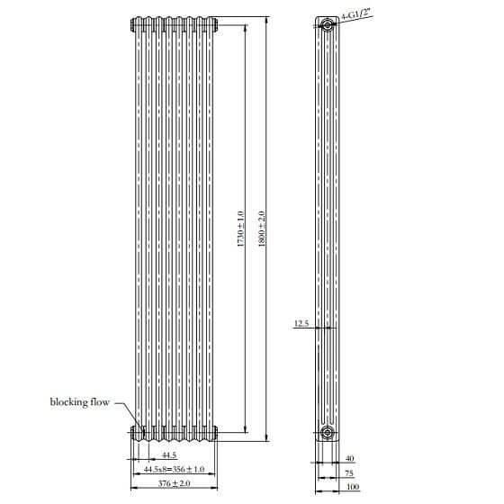 Triple Column Radiator - Sophie Vertical Colosseum With Double Panel Column (1800mm x 376mm)