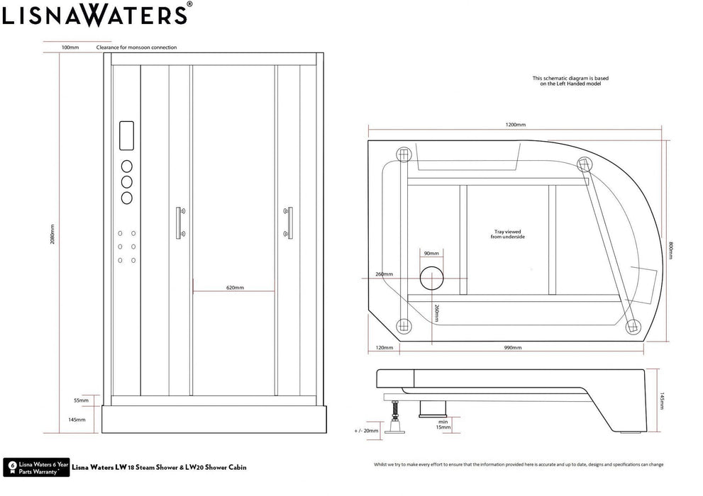 LW18 Left Handed Black Offset Quadrant Enclosure & Steam Shower Cabin (1200 x 800)