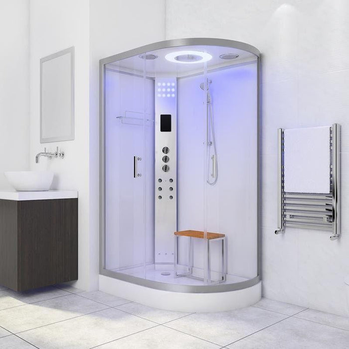 LW18 Left Handed White Offset Quadrant Enclosure & Steam Shower Cabin (1200 x 800)