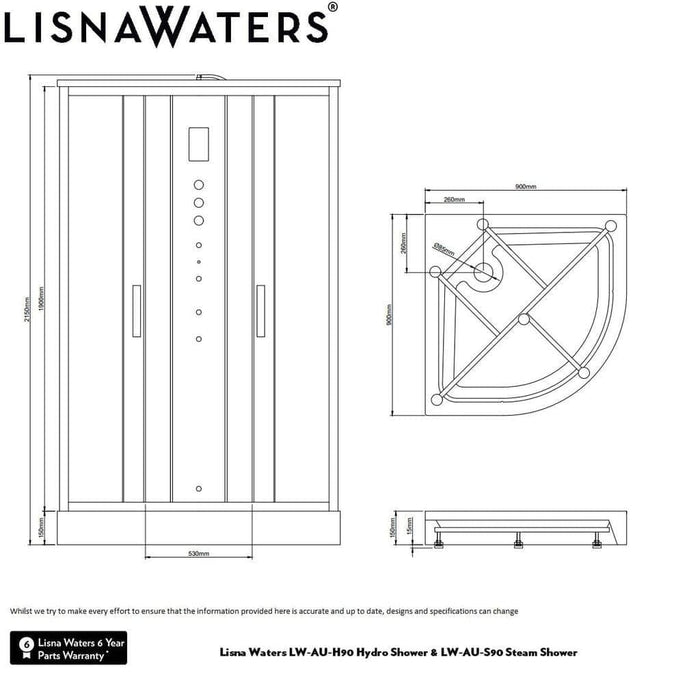 Lisna Waters Mayfair-AU Quadrant Steam Shower Cabin (900 x 900mm)