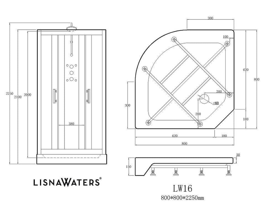 LW16-B Olympia Black Hydro Massage Shower Cabin (800 x 800mm)