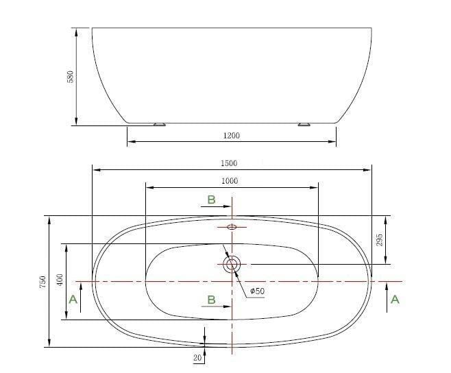 Lincoln Black Double Ended Small Freestanding Bath (1500mm x 750mm)