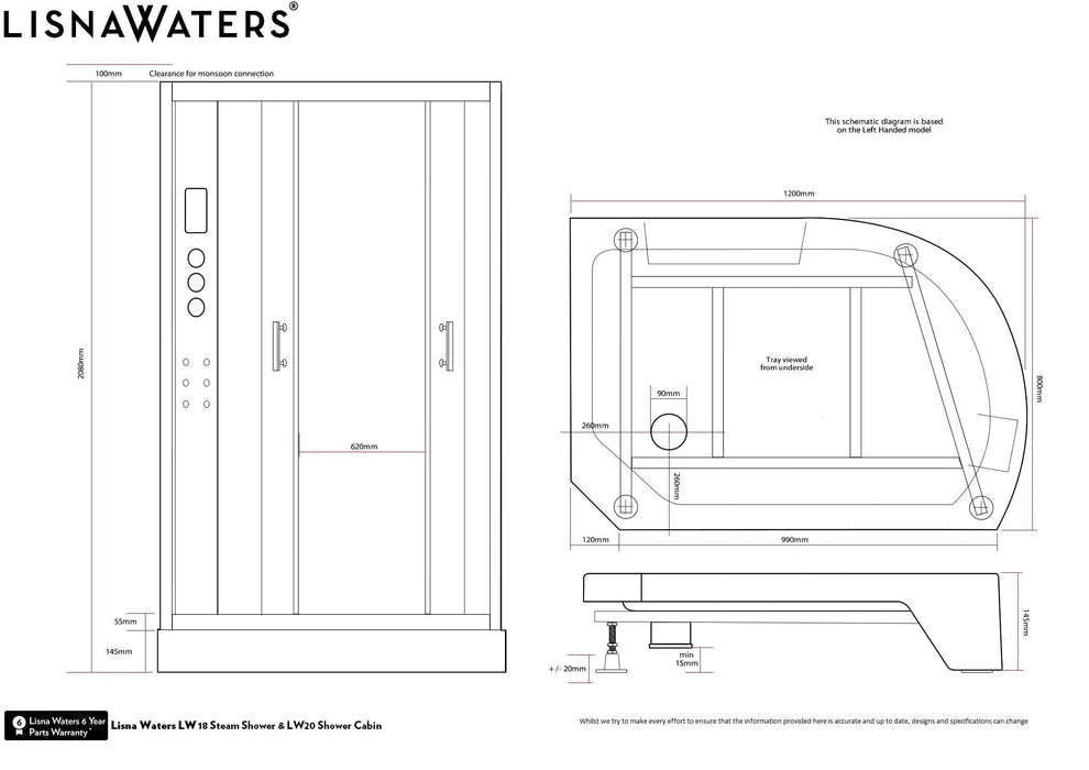 LW20 Left Handed White Offset Quadrant Enclosure & Hydro Shower Cabinet (1200 x 800)