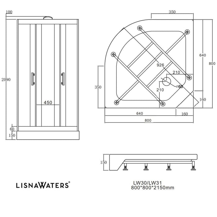 LW30 Black Quadrant Steam Shower (800mm x 800mm)