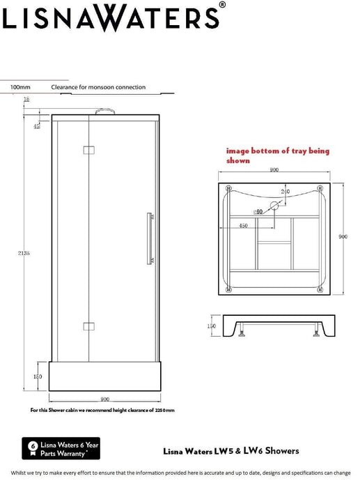 LW6 Hydro Massage Shower Cabin With Square Hinged Door (900mm x 900mm)