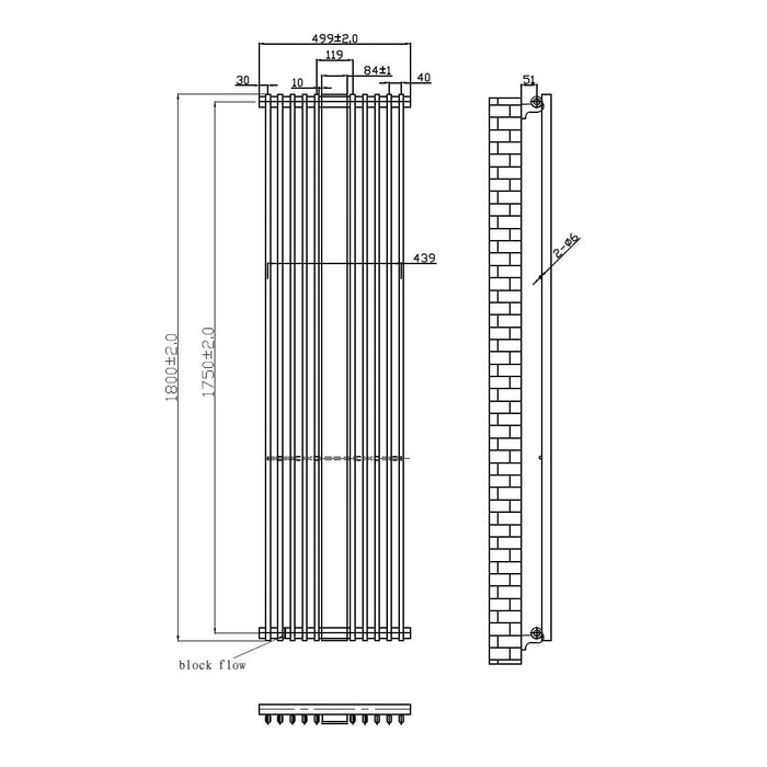 10 Bar Straight Column Radiator With Valencia Mirror Anthracite (1800mm x 499mm)