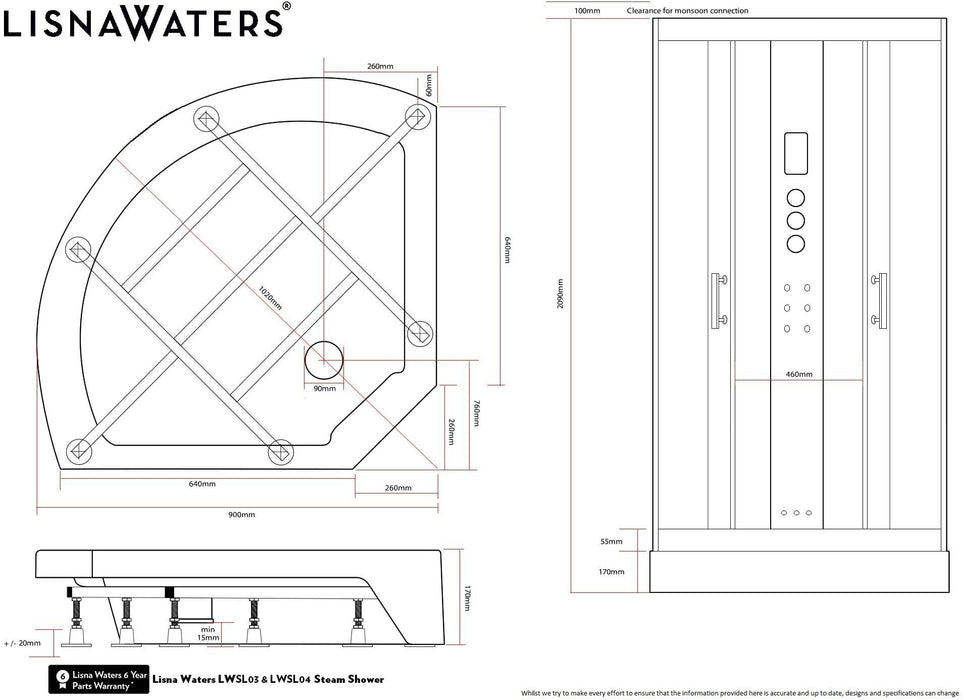 LWSL03 Quadrant Steam Shower Cabin With EasyFit Fast Build Enclosure & Mirror (900mm x 900mm)