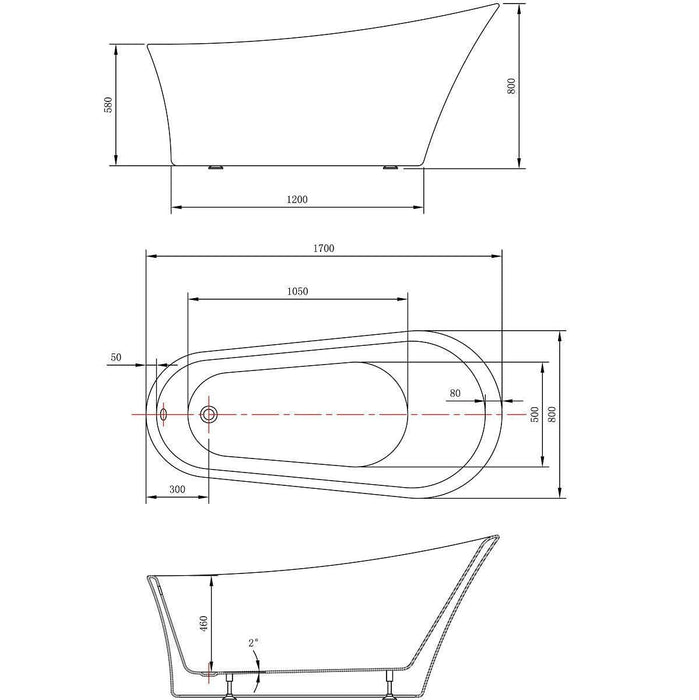 LWFSB39 Duchess White Slipper Freestanding Bath 1700mm x 800mm