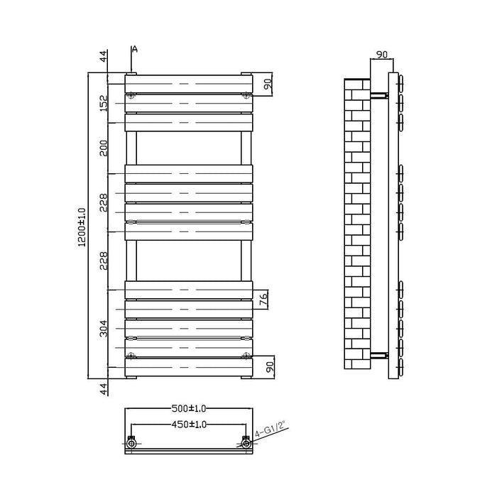 12 Bar Straight Ladder Towel Rail Radiator With Palma Anthracite (1200mm x 500mm)