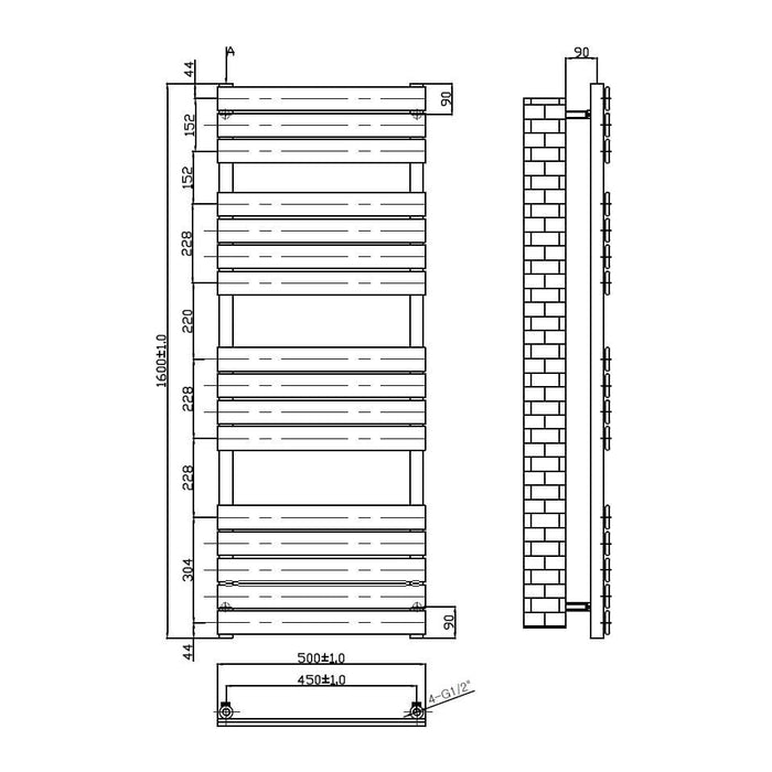 16 Bar Straight Ladder Towel Rail Radiator With Palma Anthracite (1600mm x 500mm)