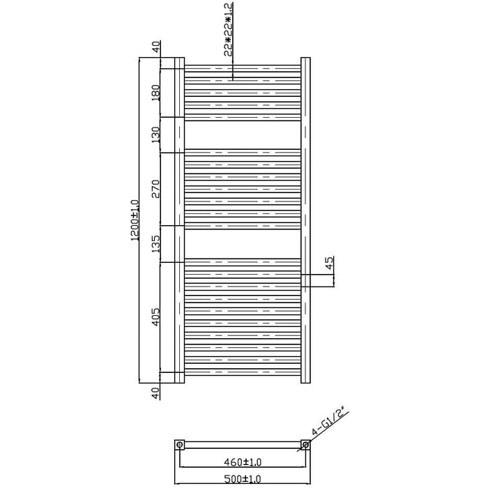 22 Bar Straight Ladder Towel Rail Radiator With Scilly Anthracite (1200mm x 500mm)