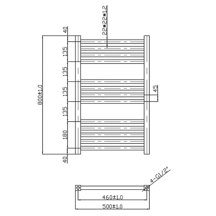 13 Bars Straight Ladder Towel Rail Radiator With Scilly Anthracite (800mm x 500mm)